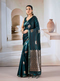 Dark Green Pure Satin Handloom Weaving Silk Saree With Blouse Piece Dark Green Pure Satin Handloom Weaving Silk Saree With Blouse Piece