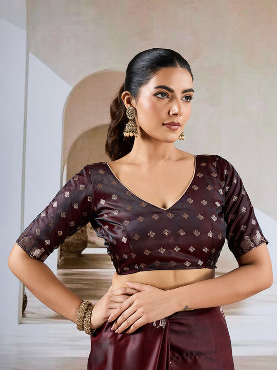 Brown Pure Satin Handloom Weaving Silk Saree With Blouse Piece Brown Pure Satin Handloom Weaving Silk Saree With Blouse Piece