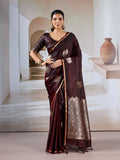 Brown Pure Satin Handloom Weaving Silk Saree With Blouse Piece Brown Pure Satin Handloom Weaving Silk Saree With Blouse Piece