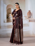 Brown Pure Satin Handloom Weaving Silk Saree With Blouse Piece Brown Pure Satin Handloom Weaving Silk Saree With Blouse Piece
