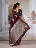Brown Pure Satin Handloom Weaving Silk Saree With Blouse Piece Brown Pure Satin Handloom Weaving Silk Saree With Blouse Piece
