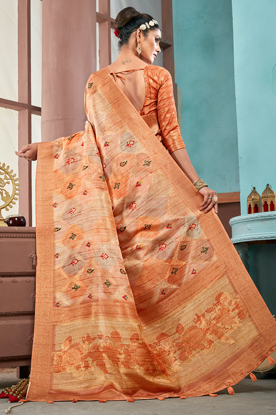 Bronze Cotton Linen Blend NeoJacquard Digital Elegance Saree Bronze Cotton Linen Blend NeoJacquard Digital Elegance Saree