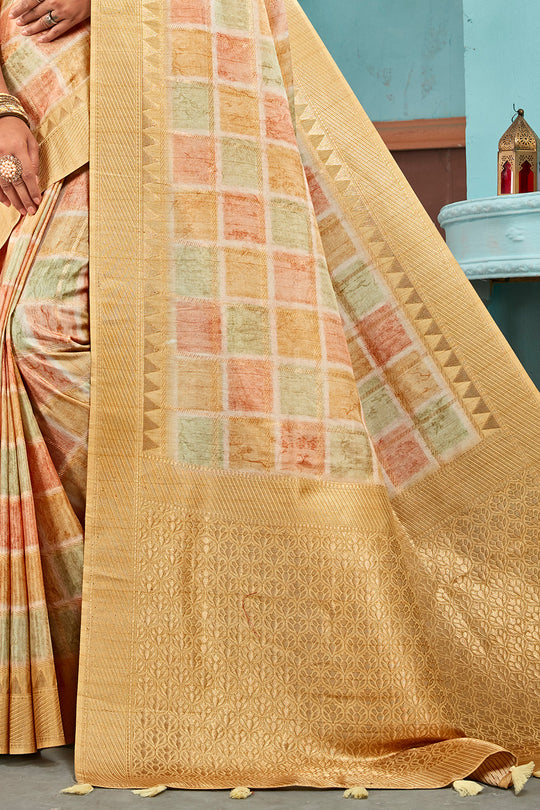 Beige Cotton Linen Blend NeoJacquard Digital Elegance Saree Beige Cotton Linen Blend NeoJacquard Digital Elegance Saree
