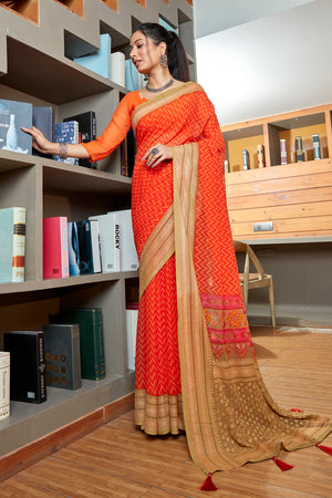 Dark Orange Georgette Saree