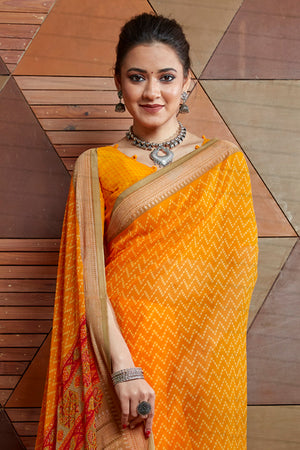 Canary Orange Georgette Saree