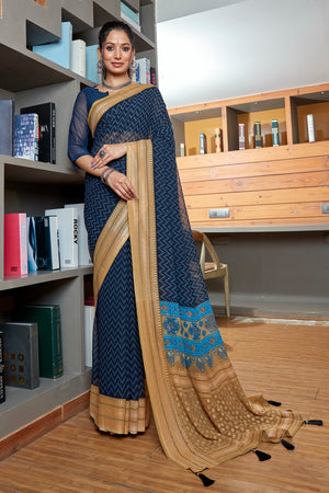 Navy Blue Georgette Saree