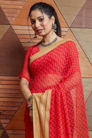 Scarlet Pink Georgette Saree