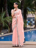 Peach Pure Linen Blend Saree With Blouse Piece Peach Pure Linen Blend Saree With Blouse Piece