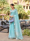 Blue Pure Linen Blend Saree With Blouse Piece Blue Pure Linen Blend Saree With Blouse Piece