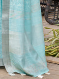 Blue Pure Linen Blend Saree With Blouse Piece Blue Pure Linen Blend Saree With Blouse Piece