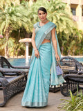 Blue Pure Linen Blend Saree With Blouse Piece Blue Pure Linen Blend Saree With Blouse Piece