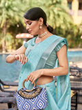 Blue Pure Linen Blend Saree With Blouse Piece Blue Pure Linen Blend Saree With Blouse Piece
