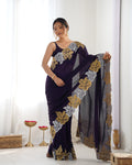 Purple Vichitra Silk Sequins Embroidery Work With Cut Work Border Saree With Blouse Piece Purple Vichitra Silk Sequins Embroidery Work With Cut Work Border Saree With Blouse Piece
