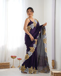 Purple Vichitra Silk Sequins Embroidery Work With Cut Work Border Saree With Blouse Piece Purple Vichitra Silk Sequins Embroidery Work With Cut Work Border Saree With Blouse Piece