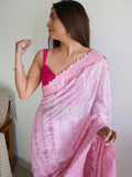 Pink Georgette Saree With Blouse Piece Pink Georgette Saree With Blouse Piece
