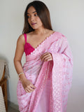 Pink Georgette Saree With Blouse Piece Pink Georgette Saree With Blouse Piece