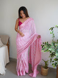 Pink Georgette Saree With Blouse Piece Pink Georgette Saree With Blouse Piece