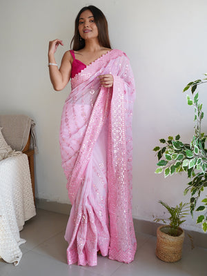 Pink Georgette Saree With Blouse Piece