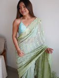 Green Georgette Saree With Blouse Piece Green Georgette Saree With Blouse Piece