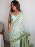 Green Georgette Saree With Blouse Piece Green Georgette Saree With Blouse Piece