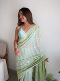 Pista Green Georgette Saree With Blouse Piece Pista Green Georgette Saree With Blouse Piece