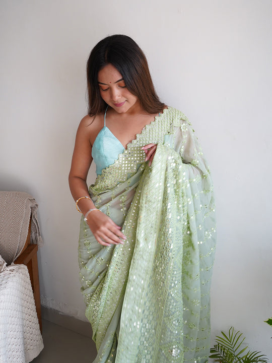 Pista Green Georgette Saree With Blouse Piece Pista Green Georgette Saree With Blouse Piece