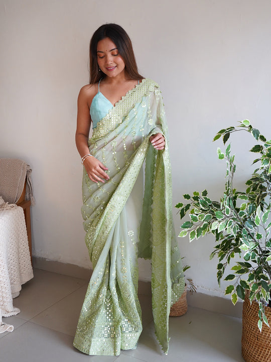 Pista Green Georgette Saree With Blouse Piece Pista Green Georgette Saree With Blouse Piece