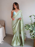 Green Georgette Saree With Blouse Piece Green Georgette Saree With Blouse Piece