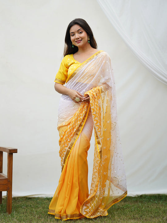 Yellow Georgette Saree With Blouse Piece Yellow Georgette Saree With Blouse Piece