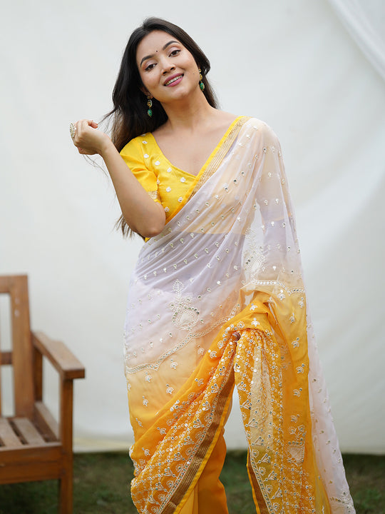 Yellow Georgette Saree With Blouse Piece Yellow Georgette Saree With Blouse Piece