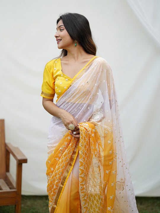 Yellow Georgette Saree With Blouse Piece Yellow Georgette Saree With Blouse Piece