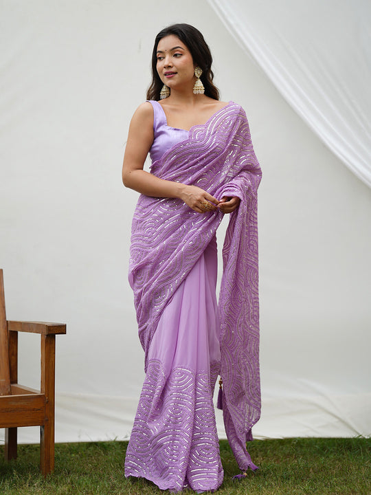 Lavender Georgette Saree With Blouse Piece Lavender Georgette Saree With Blouse Piece