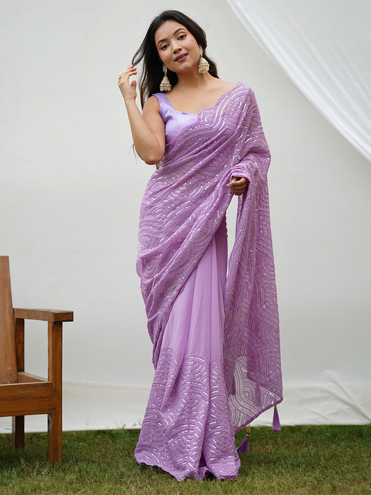 Lavender Georgette Saree With Blouse Piece Lavender Georgette Saree With Blouse Piece