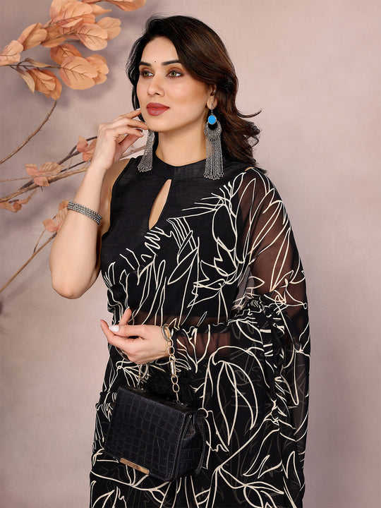 Black Georgette Ready To Wear Saree Black Georgette Ready To Wear Saree