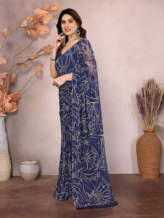 Blue Georgette Ready To Wear Saree Blue Georgette Ready To Wear Saree