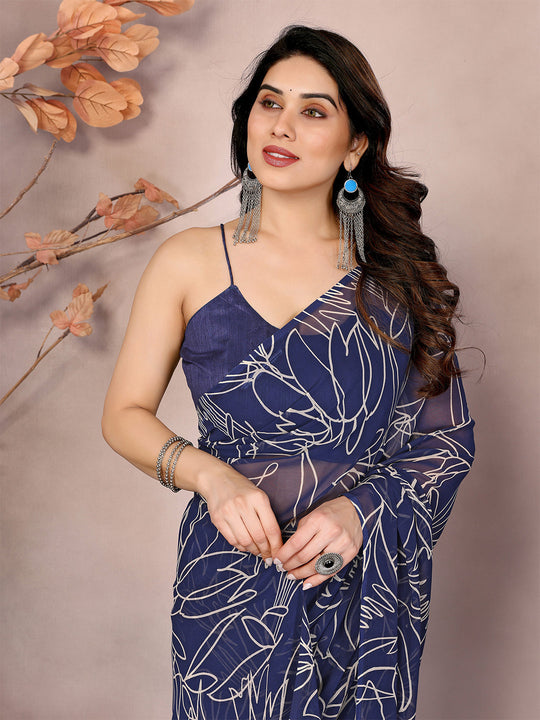 Blue Georgette Ready To Wear Saree Blue Georgette Ready To Wear Saree