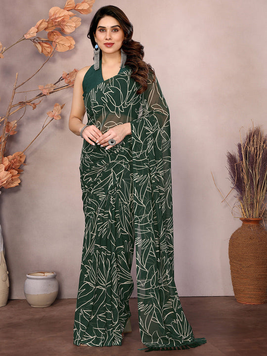 Green Georgette Ready To Wear Saree Green Georgette Ready To Wear Saree