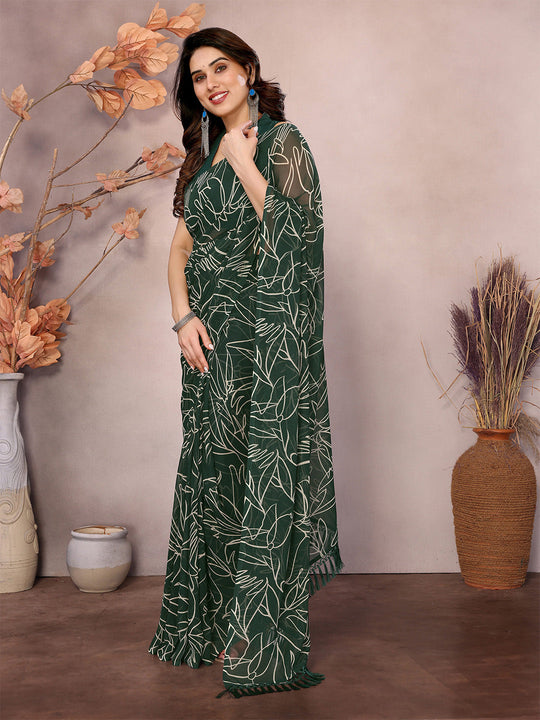 Green Georgette Ready To Wear Saree Green Georgette Ready To Wear Saree