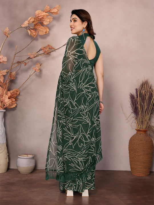 Green Georgette Ready To Wear Saree Green Georgette Ready To Wear Saree