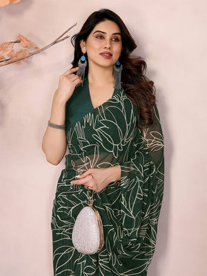 Green Georgette Ready To Wear Saree