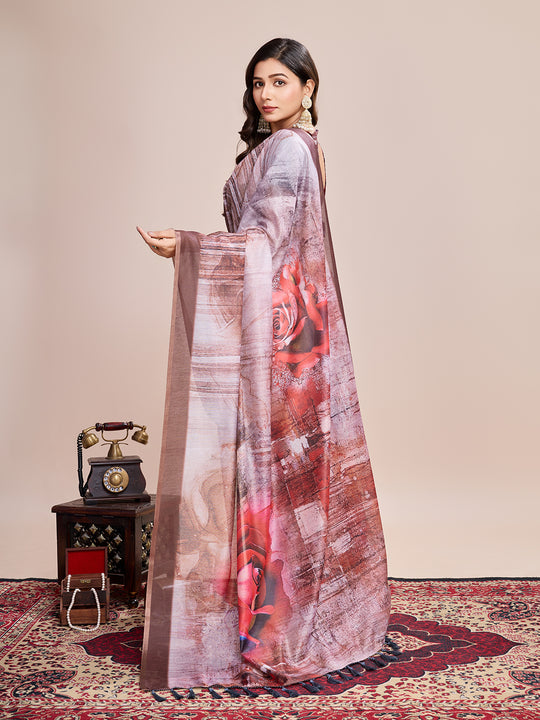 Cream Linen Blend Saree With Blouse Piece Cream Linen Blend Saree With Blouse Piece