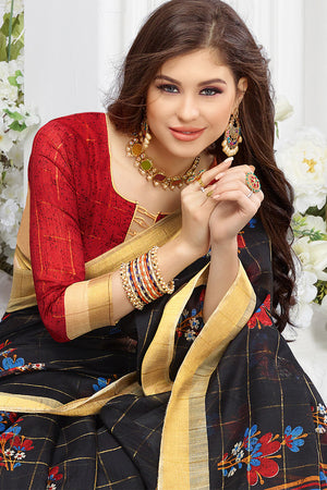 Black Cotton Saree With Blouse Piece