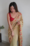 Beige Georgette Saree with Maroon Blouse Piece Beige Georgette Saree with Maroon Blouse Piece