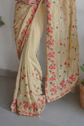 Beige Georgette Saree with Maroon Blouse Piece Beige Georgette Saree with Maroon Blouse Piece