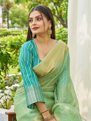 Firozi Simmer Silk Saree With Blouse Piece