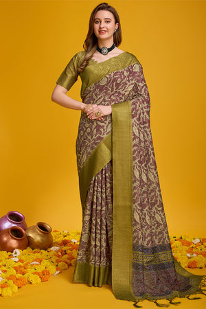 Maroon Cotton Silk Saree With Blouse Piece