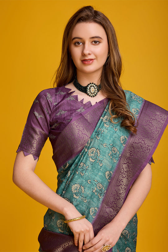 Sea Green Cotton Silk Saree With Blouse Piece Sea Green Cotton Silk Saree With Blouse Piece