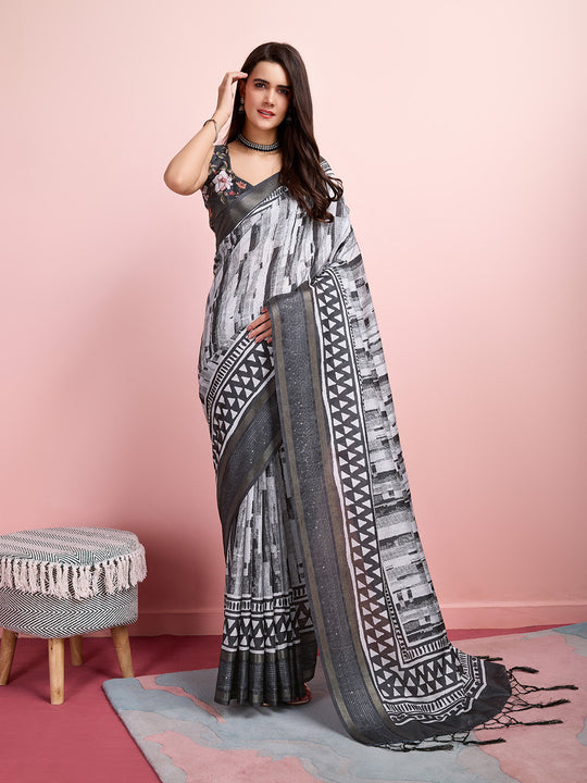 Grey Silk Blend Daily Wear Saree With Blouse Piece Grey Silk Blend Daily Wear Saree With Blouse Piece