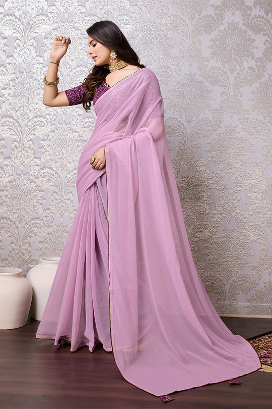 Purple Chiffon Saree With Blouse Piece Purple Chiffon Saree With Blouse Piece