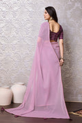 Purple Chiffon Saree With Blouse Piece Purple Chiffon Saree With Blouse Piece